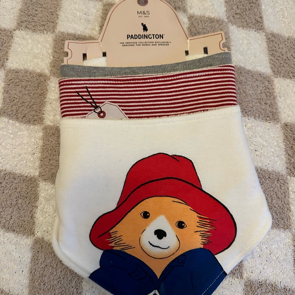NWT M&S Paddington Bear Red & White Baby Bandana Bib